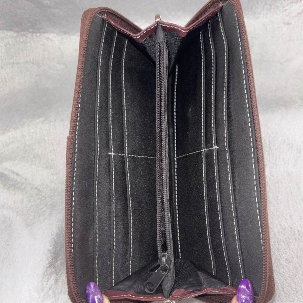 TIGNANELLO Two Tone Burgundy Leather Zip Around Wallet  Card Slots Key Ring EUC